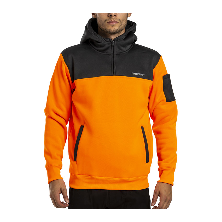 Caterpillar Hi Vis - Mens Hoodies - Orange/Grey - NZ (076GKPSVM)